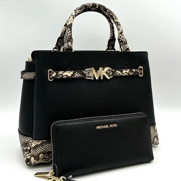Michael Kors Large Reed Satchel Crossbody Bag & Large Continental Wallet Black